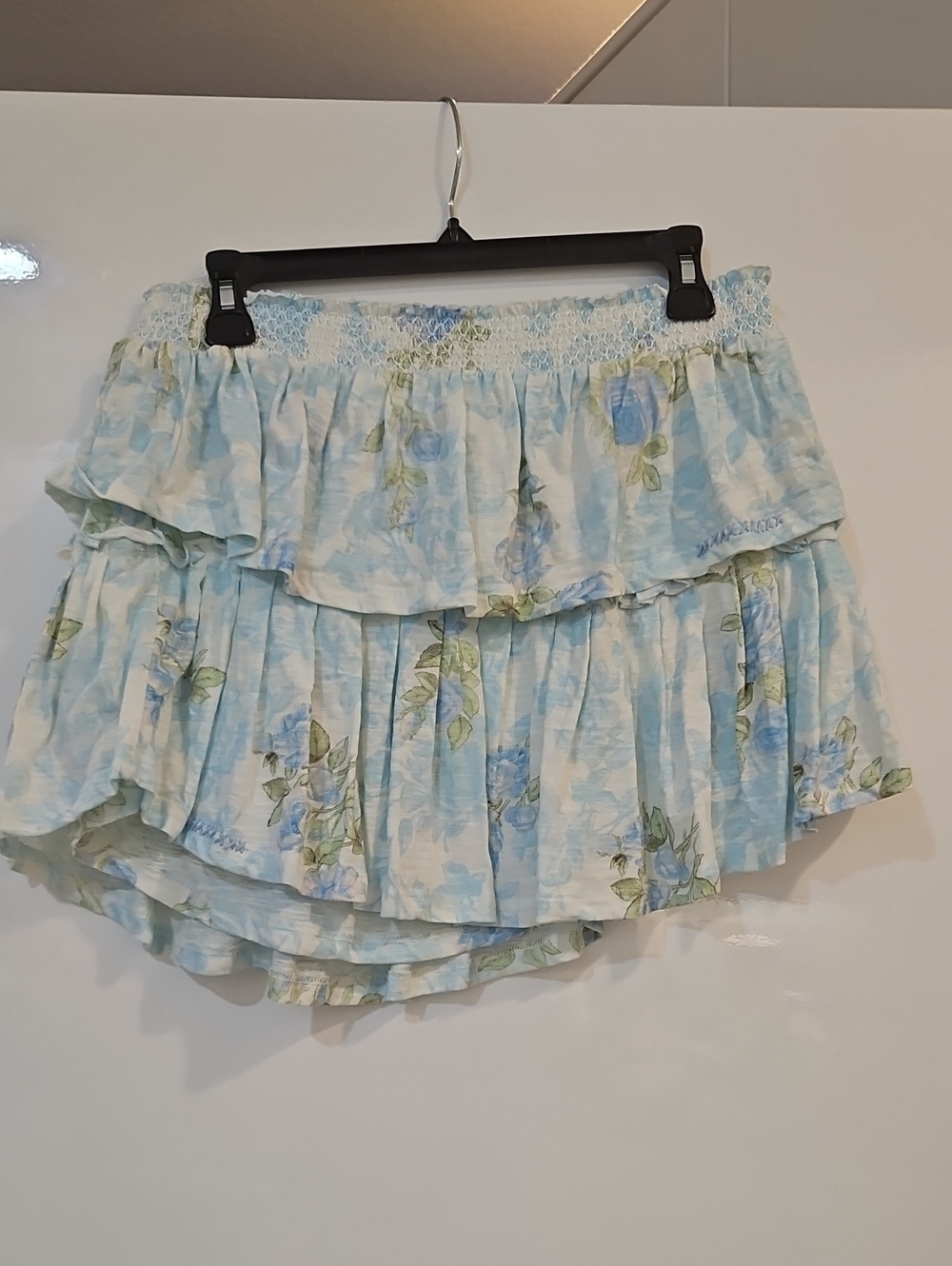 LoveShackFancy Blue Floral Tiered Mini Skirt